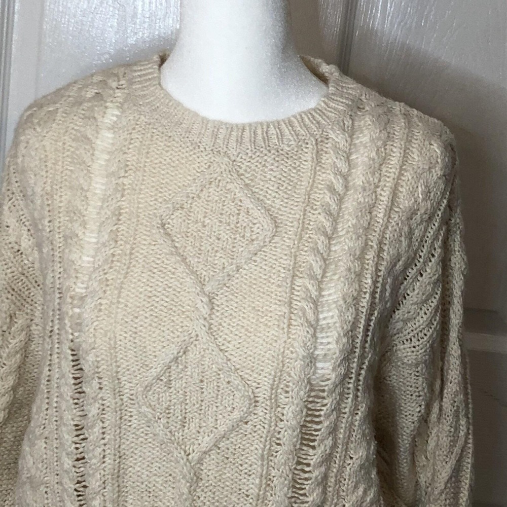 Vtg Denim & Supply Ralph Lauren Women's Small Semi-Crop CableKnit Sweater Cream